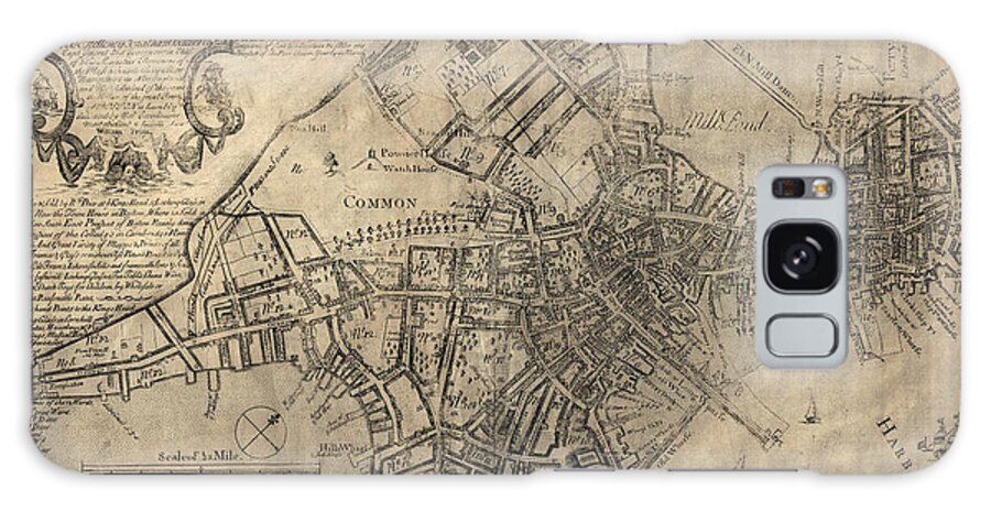 Boston Galaxy Case featuring the drawing Antique Map of Boston by William Price - 1769 by Blue Monocle