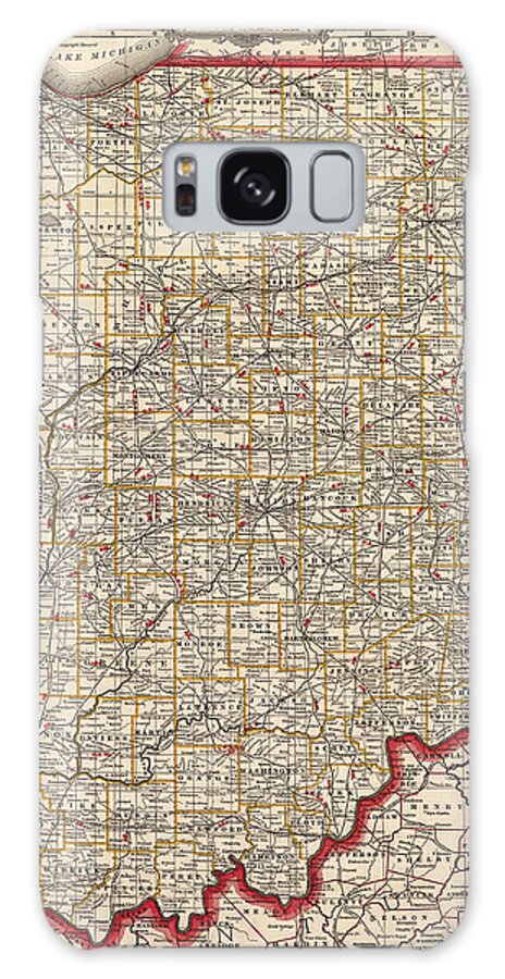 Indiana Galaxy S8 Case featuring the drawing Antique Map of Indiana by George Franklin Cram - 1888 by Blue Monocle