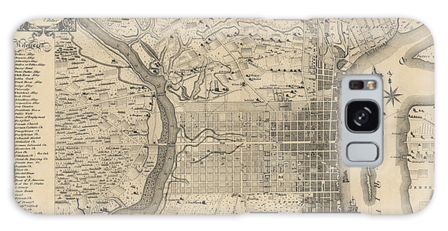 Philadelphia Galaxy Case featuring the drawing Antique Map of Philadelphia by P. C. Varte - 1875 by Blue Monocle
