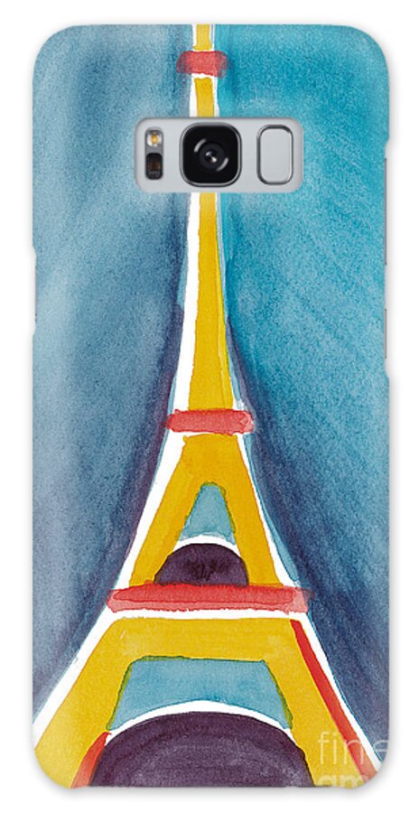 Aqua Galaxy Case featuring the painting Aqua Yellow Eiffel Tower by Robyn Saunders