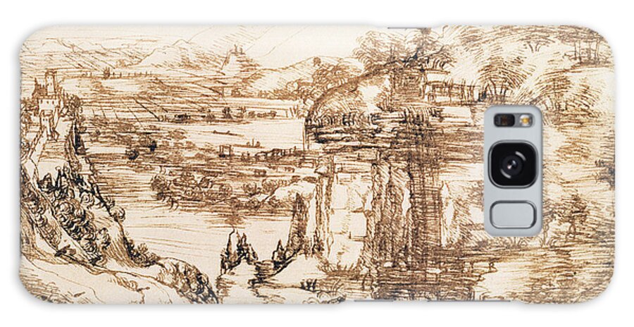 Leonardo Da Vinci Galaxy Case featuring the drawing Arno Landscape by Leonardo da Vinci
