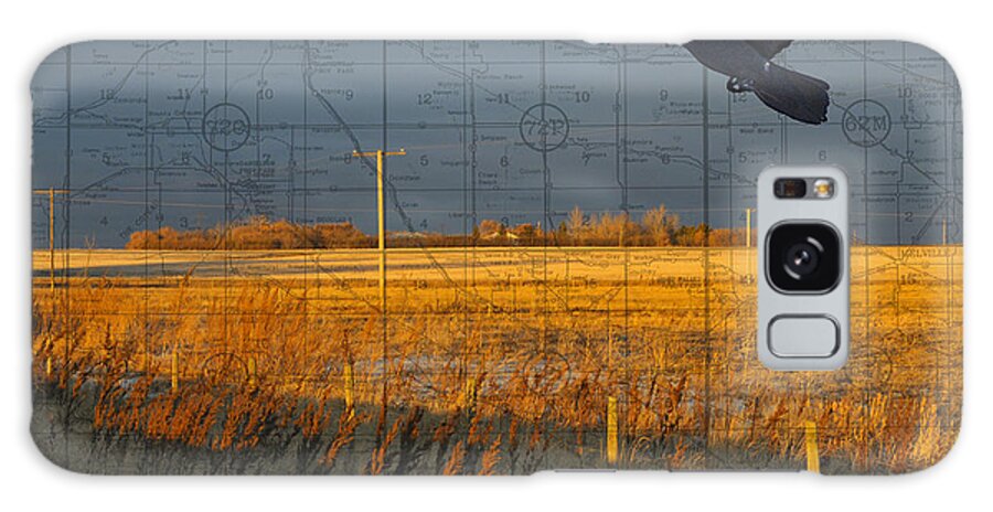 Prairie Landscape Galaxy Case featuring the digital art As the Crow Flies-fall fields by Judy Wood