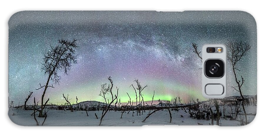 Aurora Borealis Galaxy Case featuring the photograph Aurora Borealis And The Milky Way by Tommy Eliassen/science Photo Library