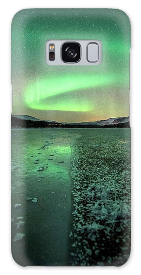 Aurora Borealis Galaxy Case featuring the photograph Aurora Borealis Over A Frozen River by Tommy Eliassen/science Photo Library