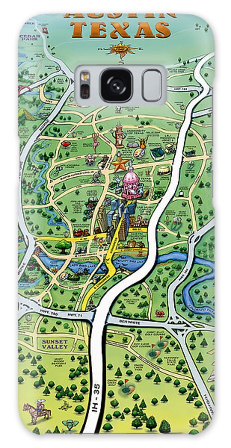 Austin Galaxy Case featuring the digital art Austin TX Cartoon Map by Kevin Middleton