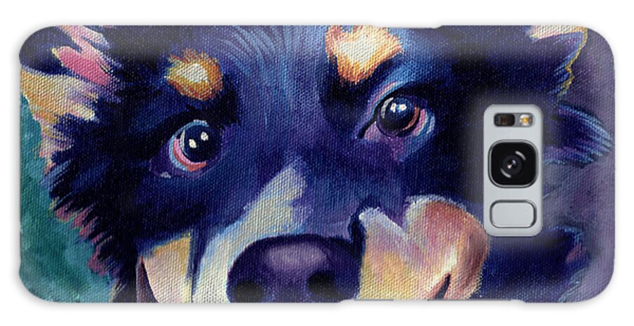Australian Shepard Galaxy Case featuring the painting Australian Shepard Dog Portrait by Robyn Saunders