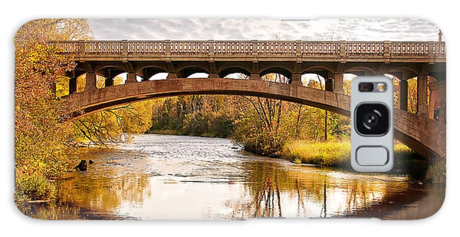 Autumn Bridge Galaxy Case featuring the photograph Autumn Bridge Landscape by Gwen Gibson