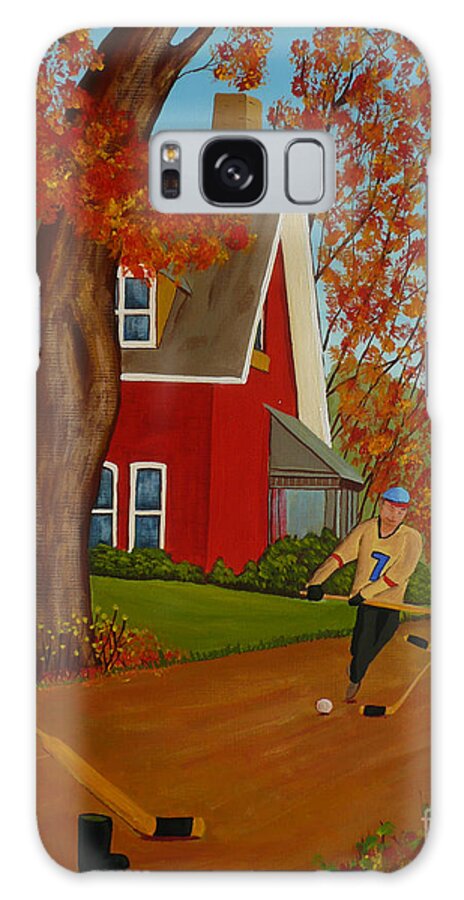 Street Hockey Galaxy Case featuring the painting Autumn Street Hockey by Anthony Dunphy