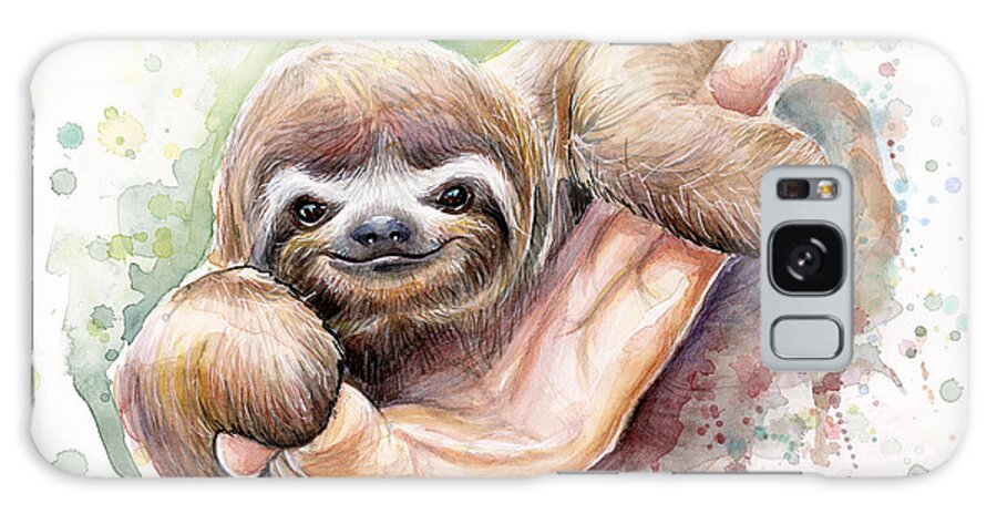 Sloth Galaxy Case featuring the painting Baby Sloth Watercolor by Olga Shvartsur