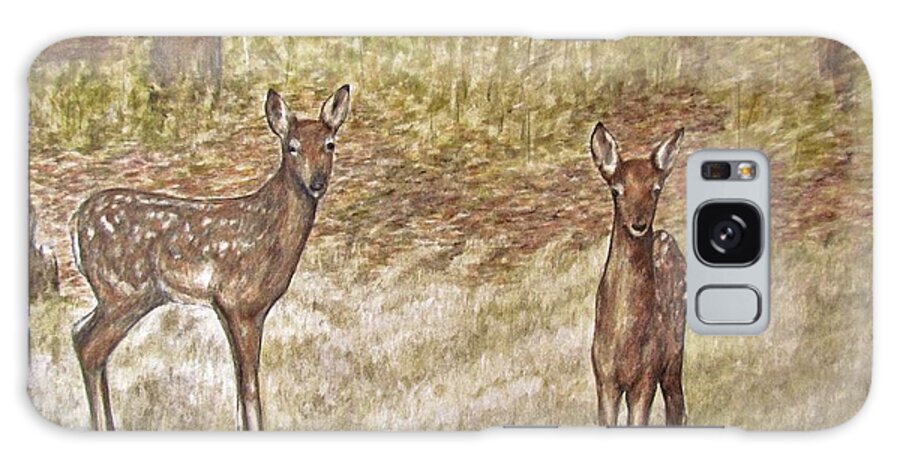 Fawns Galaxy S8 Case featuring the drawing Backyard fawns by Meagan Visser