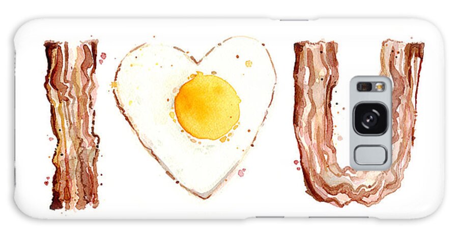 Bacon Galaxy Case featuring the painting Bacon and Egg LOVE by Olga Shvartsur