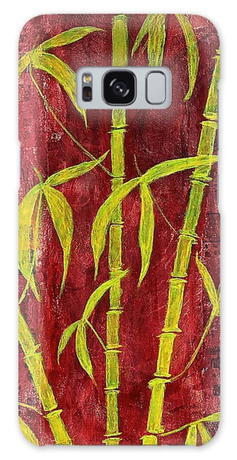 Bamboo On Red Galaxy Case featuring the mixed media Bamboo On Red by Bellesouth Studio
