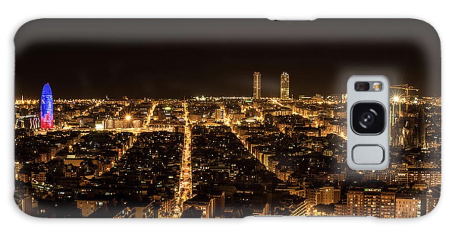 Tranquility Galaxy Case featuring the photograph Barcelona Night City Lights by Oscar Miño Photographer