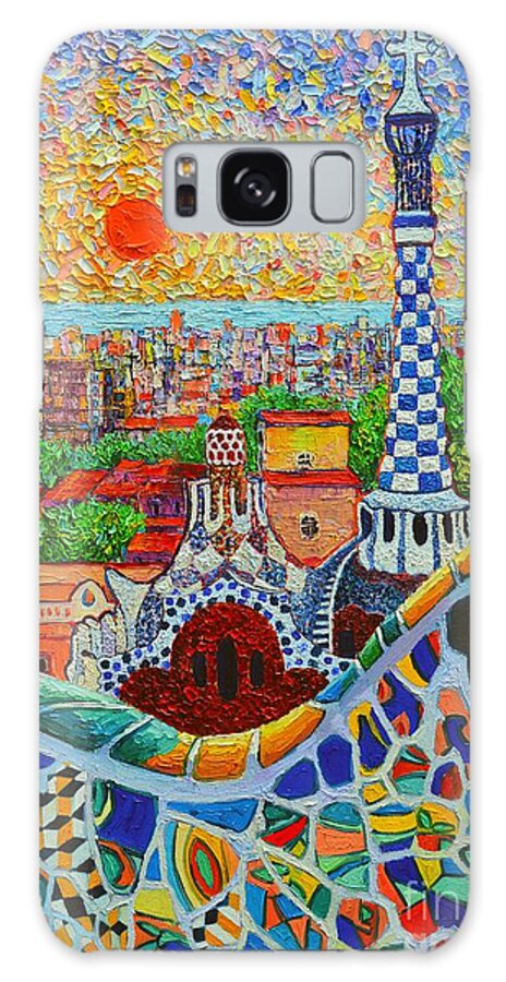 Barcelona Galaxy Case featuring the painting Barcelona Sunrise - Guell Park - Gaudi Tower by Ana Maria Edulescu