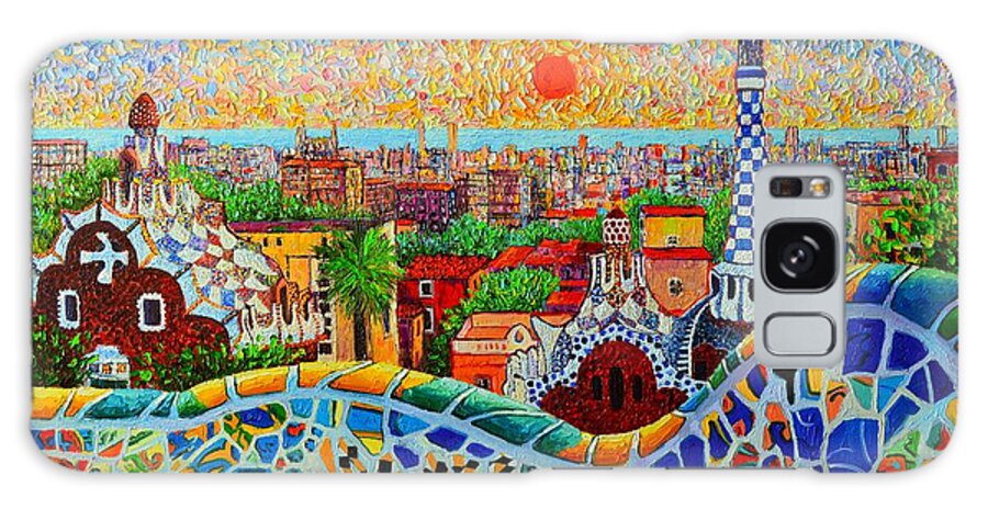 Barcelona Galaxy Case featuring the painting Barcelona View At Sunrise - Park Guell Of Gaudi by Ana Maria Edulescu