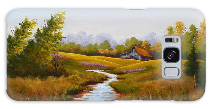 Barn Galaxy Case featuring the painting Barn and Stream by Jerry Walker