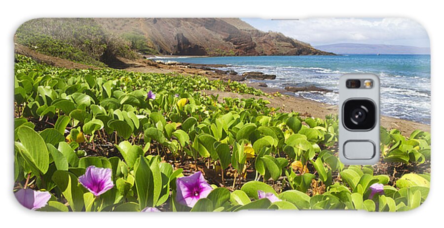 Cloud Galaxy Case featuring the photograph Beach morning glory with Pu_u O_lai in background_ Makena, Maui, Hawaii, United States of America by Ron Dahlquist