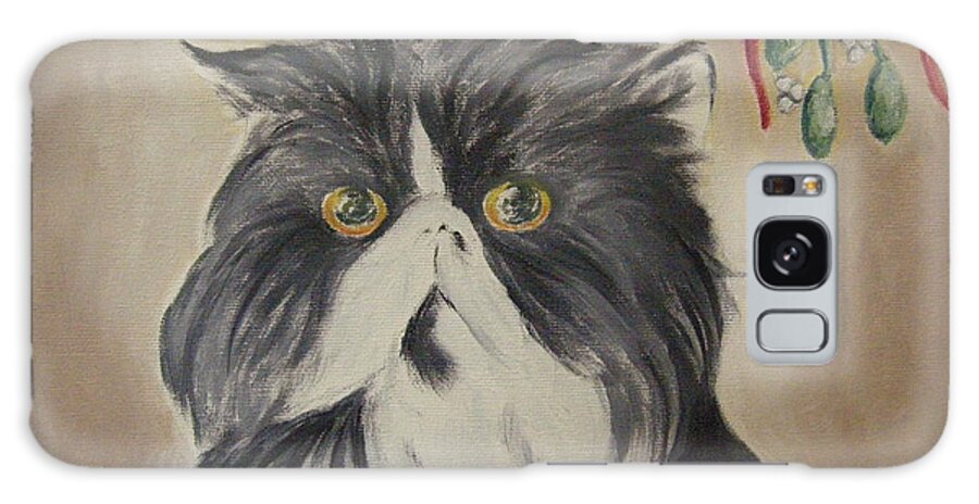 Cat Galaxy Case featuring the painting Beau with Mistletoe by Victoria Lakes