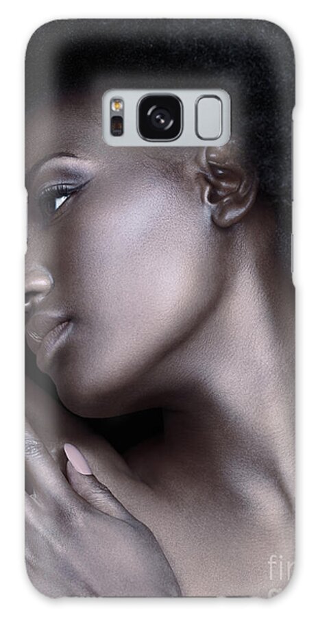 Beauty Galaxy Case featuring the photograph Beautiful black woman face with shiny silver skin by Maxim Images Exquisite Prints
