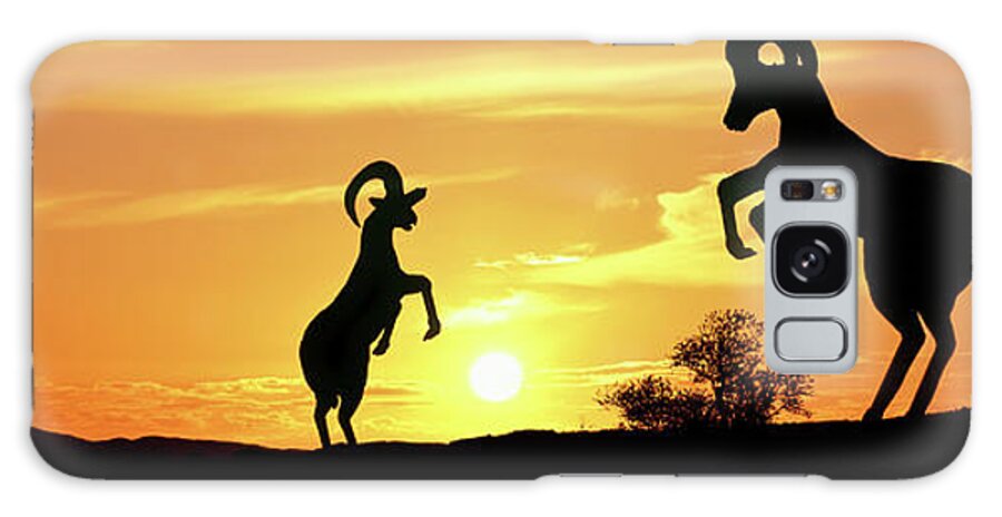 Photography Galaxy Case featuring the photograph Bighorn Sheep Sculptures At Sunrise by Panoramic Images