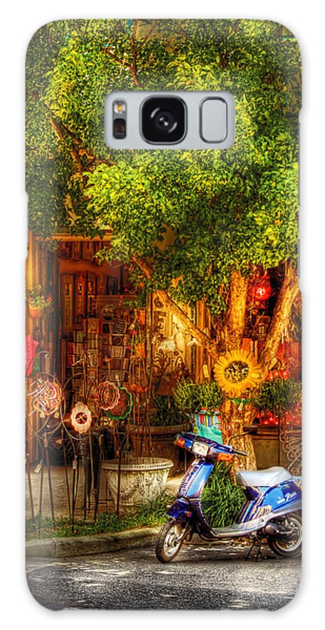 Urban Galaxy Case featuring the photograph Bike - Scooter - Sitting amongst urban flowers by Mike Savad
