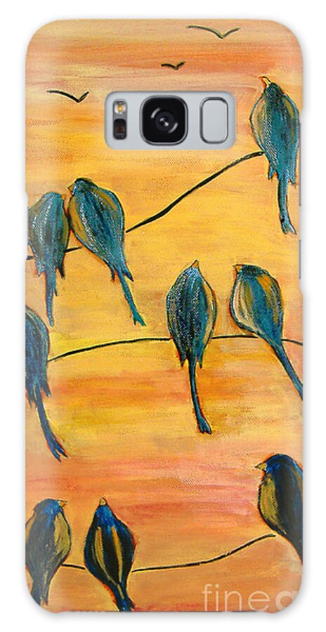 Birds On Wire Galaxy Case featuring the painting Birds On Wires by Lee Owenby