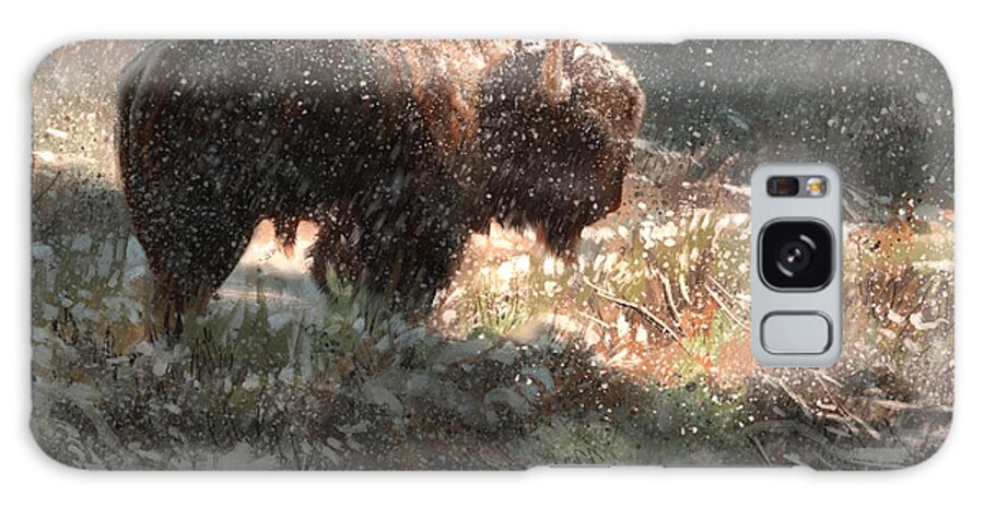 Bison Galaxy Case featuring the digital art Bison in the Snow by Aaron Blaise