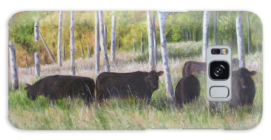 Black Angus Galaxy Case featuring the painting Black Angus Grazing by Tammy Taylor