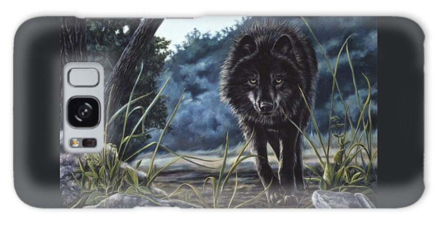 Wolf Galaxy Case featuring the painting Black Wolf Hunting by Lucie Bilodeau