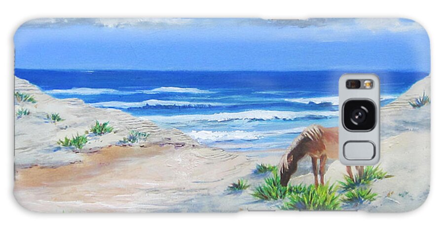 Horse Galaxy Case featuring the painting Blonde On The Beach by Anne Marie Brown