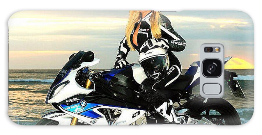 Motorcycle Galaxy Case featuring the photograph Blonde on the beach by Lawrence Christopher