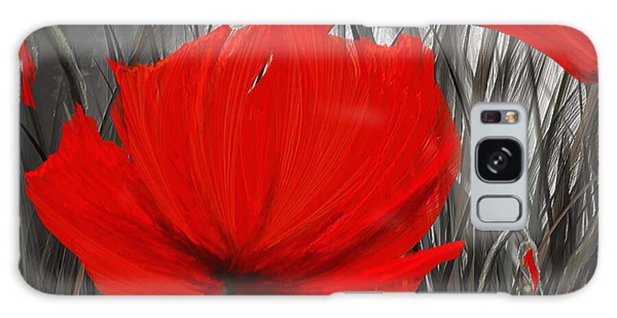 Poppies Galaxy Case featuring the painting Blood-Red Poppies - Red And Gray Art by Lourry Legarde