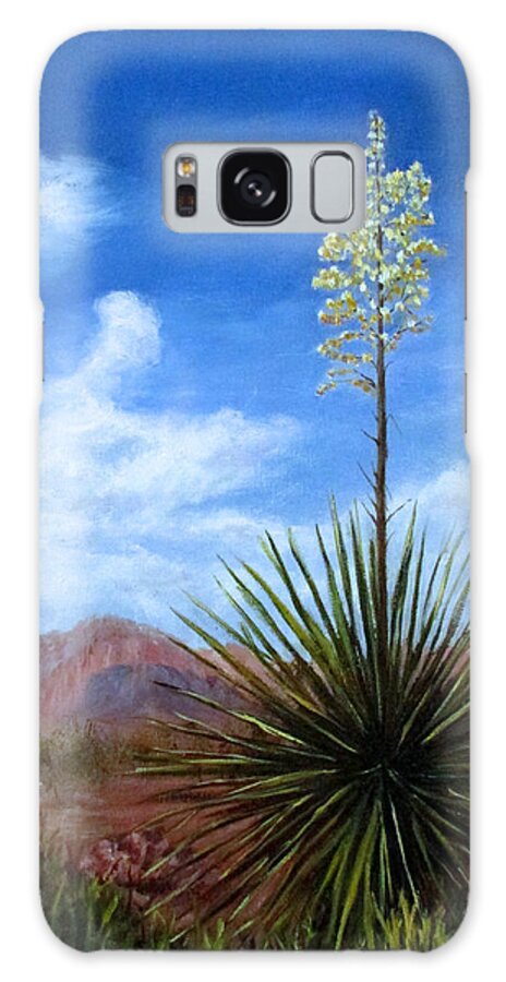 Desert Landscape Galaxy Case featuring the painting Blooming Yucca by Roseann Gilmore
