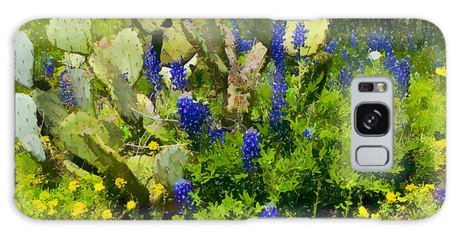 Blue Bonnets Galaxy Case featuring the photograph Blue Bonnets and Cactus by Dean Ginther