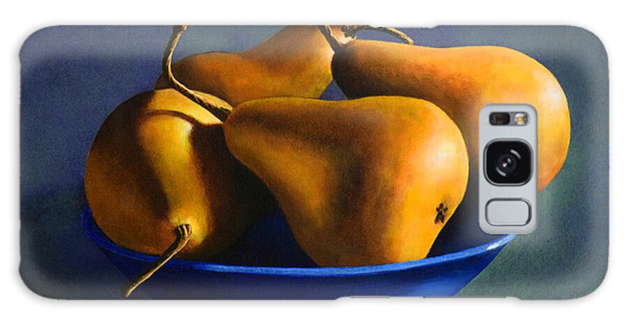 Still Life Galaxy Case featuring the painting Blue Bowl With Four Pears by Frank Wilson