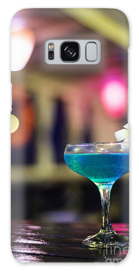 Cocktail Galaxy Case featuring the photograph Blue Cocktail Drink In Dark Bar Interior by JM Travel Photography