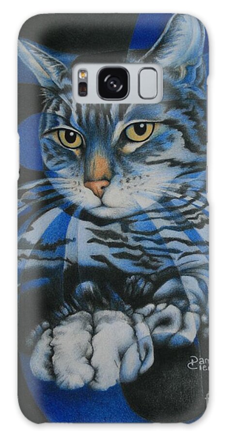 Cat Galaxy S8 Case featuring the painting Blue Feline Geometry by Pamela Clements