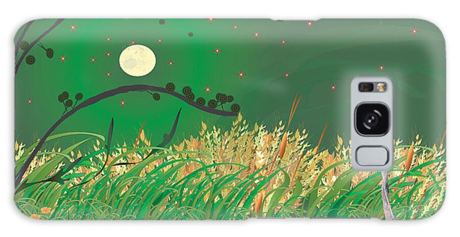 Crane Galaxy Case featuring the digital art Blue Heron Grasses by Kim Prowse