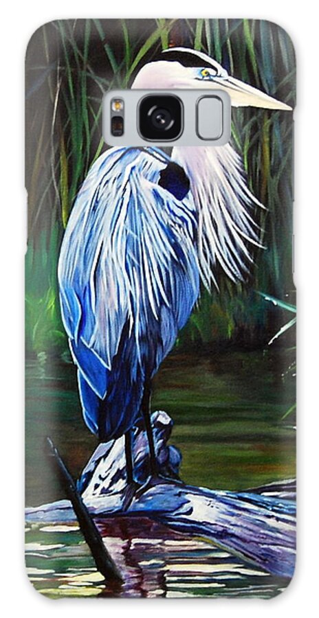Heron Galaxy Case featuring the painting Blue Herron by Stella Marin