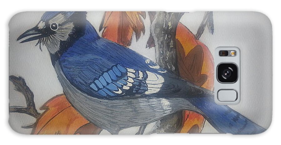 Bird Galaxy S8 Case featuring the painting Blue Jay at Fall by Joetta Beauford