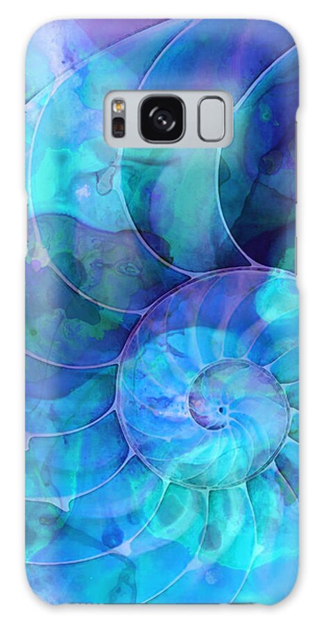 Blue Galaxy Case featuring the painting Blue Nautilus Shell By Sharon Cummings by Sharon Cummings