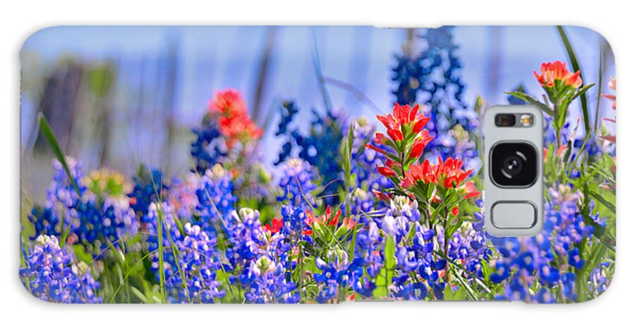 Texas Bluebonnets Galaxy Case featuring the photograph Bluebonnet Paintbrush Texas - Wildflowers landscape flowers fence by Jon Holiday