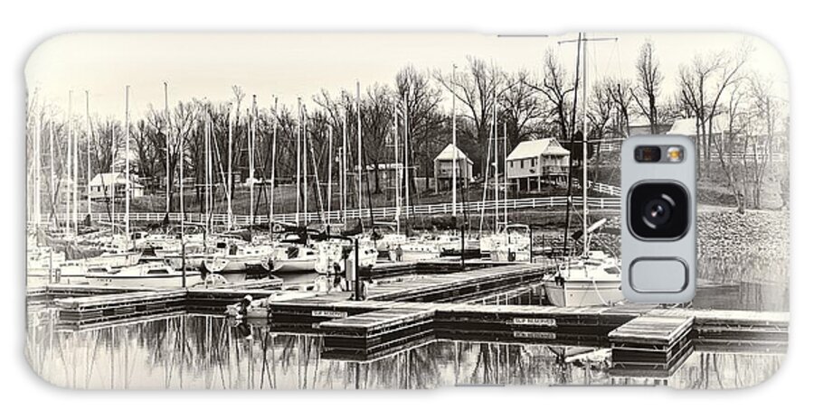 Boat Galaxy Case featuring the photograph Boats and Cottages in b/w by Greg Jackson
