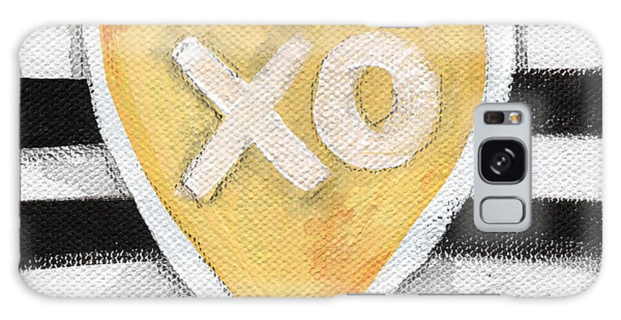 Love Heart Valentine Romance Stripes Black White Yellow Grey Pop Art Contemporary Art Watercolor Ink Painting Xo Family Friend Wife Husband Bedroom Art Kitchen Art Living Room Art Gallery Wall Art Art For Interior Designers Hospitality Art Set Design Wedding Gift Art By Linda Woodspillow Galaxy Case featuring the painting Bold Love by Linda Woods