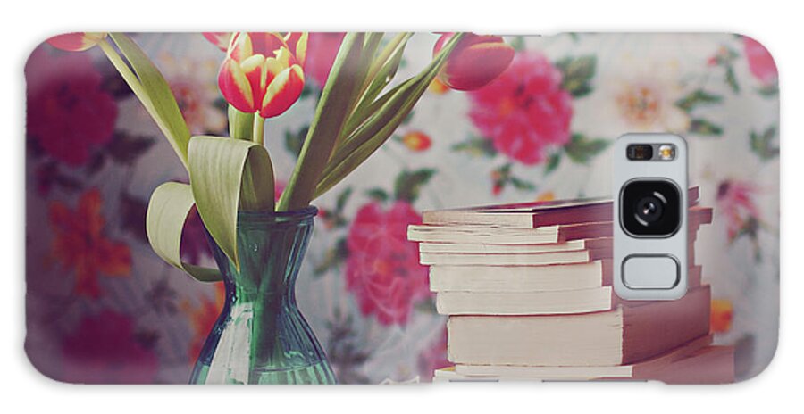 Vase Galaxy Case featuring the photograph Books And Tulips by Julia Davila-lampe