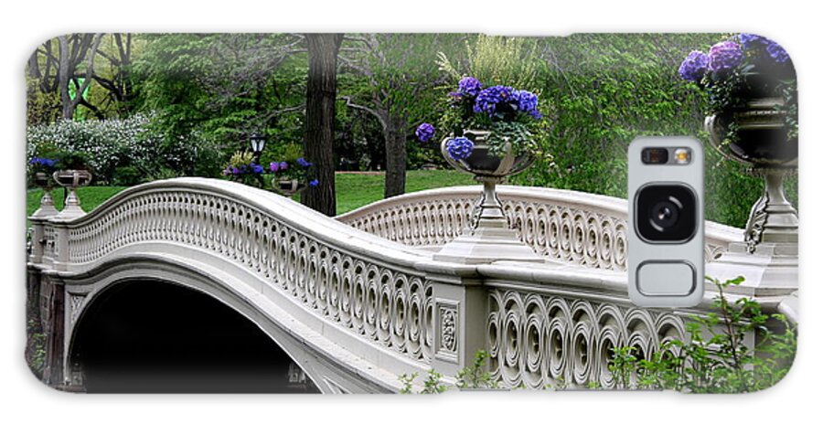 Bow Bridge Galaxy S8 Case featuring the photograph Bow Bridge Flower Pots - Central Park N Y C by Christiane Schulze Art And Photography