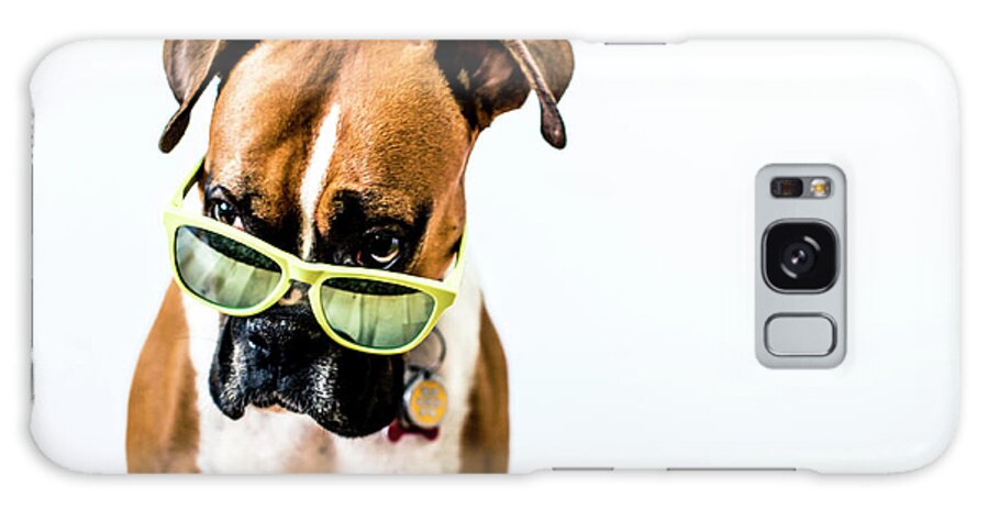 Pets Galaxy Case featuring the photograph Boxer Dog With Bright Green Sunglasses by Matthew James Quinton