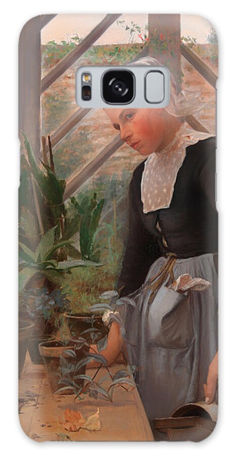 Painting Galaxy Case featuring the painting Breton Girl Looking After Plants in the Hothouse by Mountain Dreams