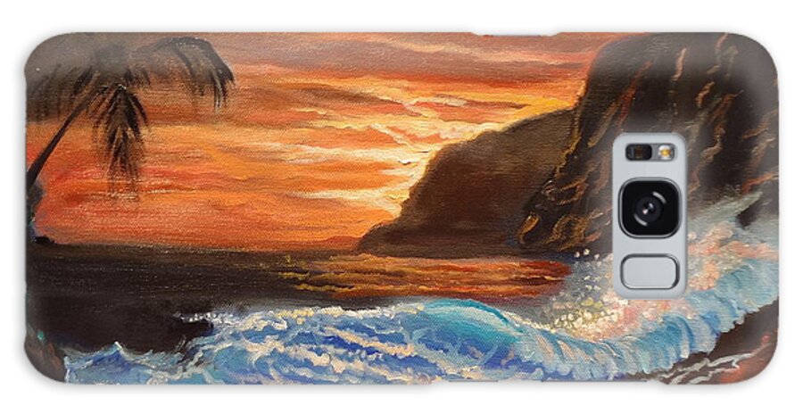 Orange Sky Galaxy Case featuring the painting Brilliant Hawaiian Sunset 1 by Jenny Lee
