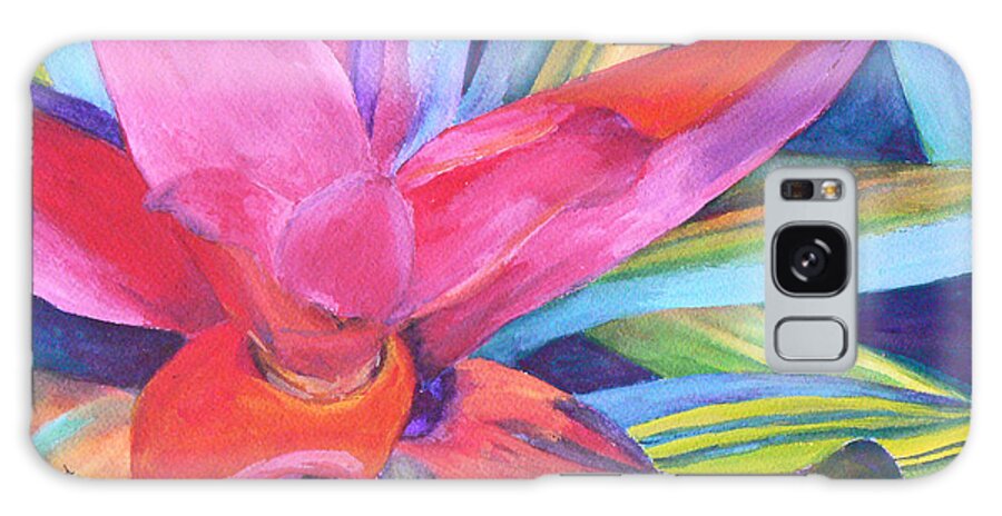 Bromeliad Galaxy Case featuring the painting Bromeliad Pink by Margaret Saheed
